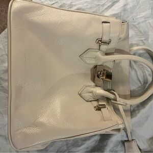 Elegant Leather Cream Handbag - Birkin style